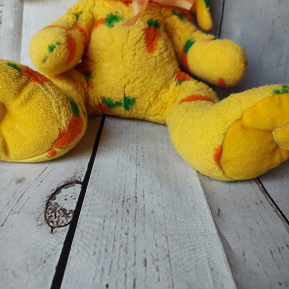 Petting Zoo Bunny Plush Yellow Carrot Print Fur 15" Stuffed Animal Easter - Picture 5 of 9